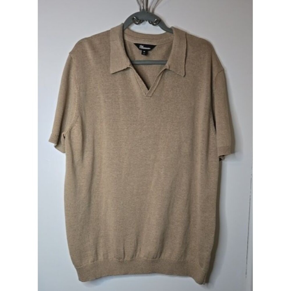 The Commons Men’s XL Knit Polo Shirt Linen Organic Cotton Blend NWOT Tan Beige